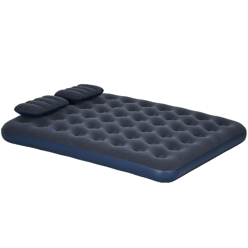 Outsunny Letto Gonfiabile Matrimoniale con 2 Cuscini e Pompa Manuale Inclusa, 137x191x22 cm, Blu