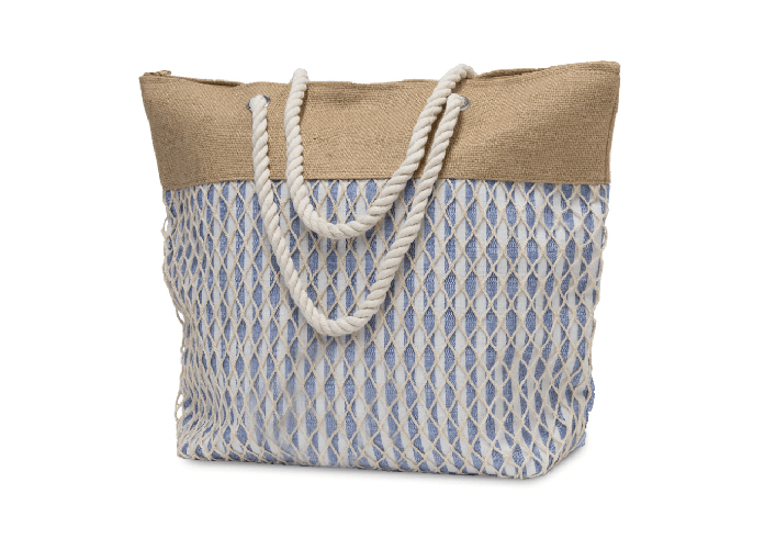 BIANCHERIAWEB Borsa Mare Spiaggia Piscina Borsone Grande Tasca Portaoggetti Modello Ropes Colore Blue,Misura Borsa