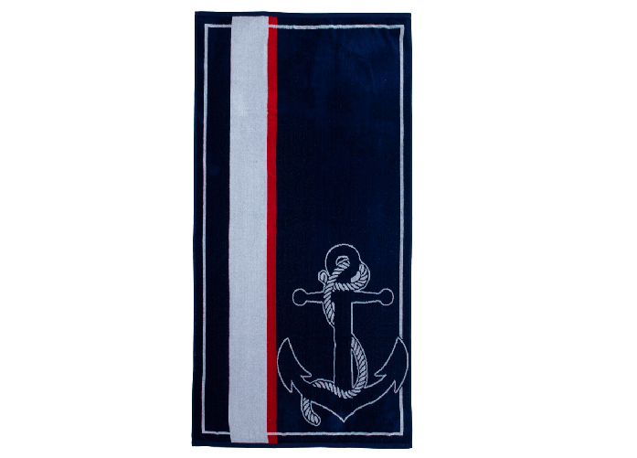 BIANCHERIAWEB Telo Mare Jacquard Spugna Asciugamano Spiaggia Disegno Nautical Anchor Colore Blu Stripe 3,Misura Telo Mare