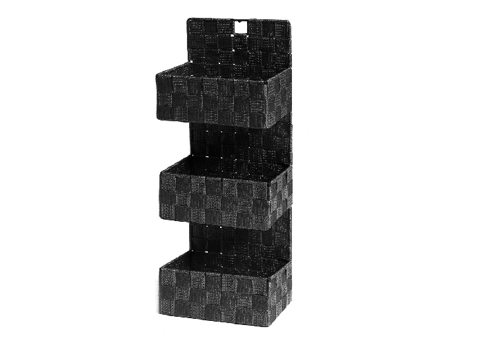 BIANCHERIAWEB Contenitore Rattan Decorativo Cestino Tre Ripiani Porta Oggetti Riviste 20x11x54cm Colore Nero,Misura 20x11x54