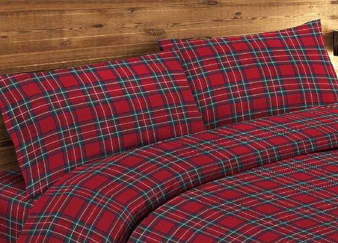 BIANCHERIAWEB Coppia Federe Letto A Sacchetto 100% Cotone Scozzese Kilt Vari Colori Colore Rosso,Misura Federe