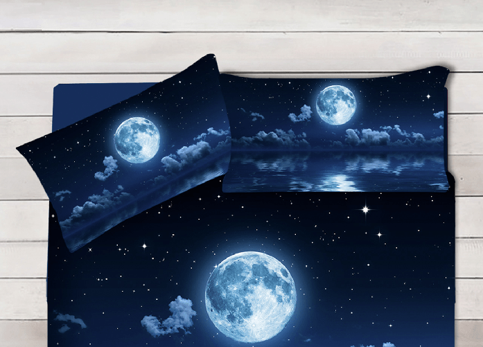 BIANCHERIAWEB Parure Copripiumino Coppia Federe Letto 100% Cotone Sogni D'oro Disegno Luna Colore Luna,Misura Coppia Federe