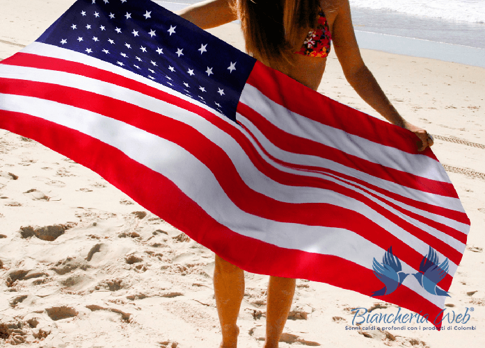Telo Mare Stampato In Spugna Disegno Bandiera USA