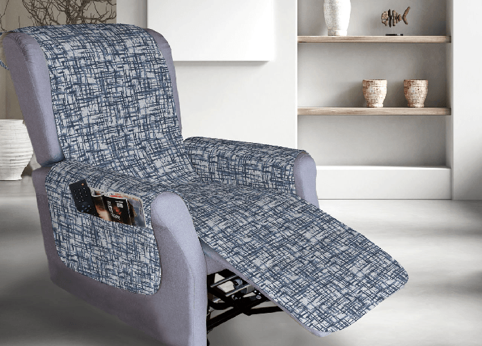 BIANCHERIAWEB Copripoltrona Reclinabile Trapuntata Reticolo Poltrona Relax Rigata Linea Pensieri Delicati Colore Blu,Misura Poltrona
