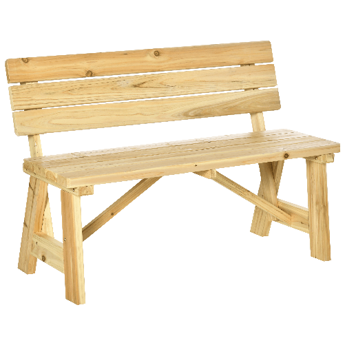 Outsunny Panchina da Giardino in Legno 2 Posti a Doghe con Schienale Alto, 116x56x80cm, Colore Naturale
