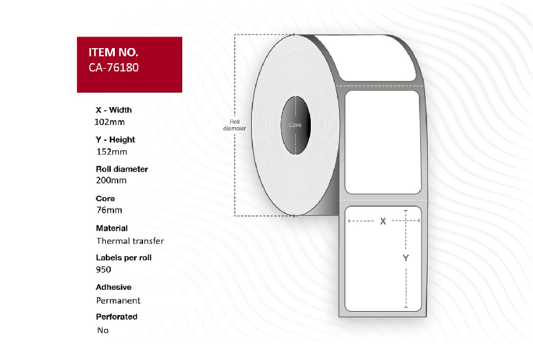Capture CA-76180 etichetta per stampante (Label 102 x 152mm, Core 76mm, - Thermal Transfer, Uncoated,