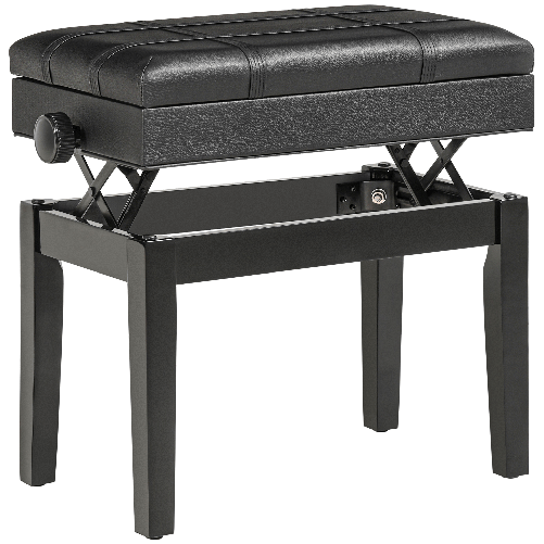 HOMCOM Sgabello per Pianoforte con Altezza Regolabile e Contenitore in Legno e Finta Pelle, 63x35x46