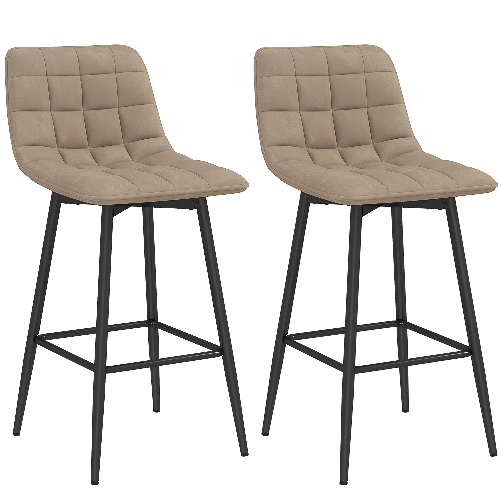 HOMCOM Set 2 Sgabelli da Cucina Stile Nordico in Tessuto Effetto Velluto e Metallo, 45x47x84 cm, Marrone