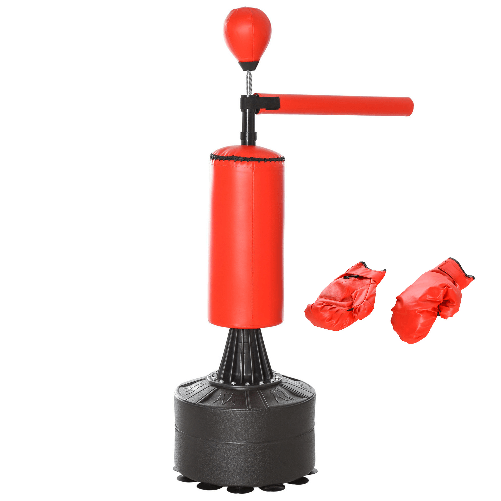 HOMCOM Sacco da Boxe ad Altezza Regolabile con Punching Ball e Base Riempibile, 88x48x155-205 cm