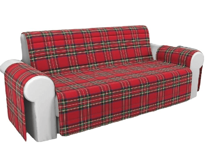 COPRIDIVANO TRAPUNTATO SALVA DIVANO SCOZZESE ROSSO TARTAN DIVANO 4 POSTI