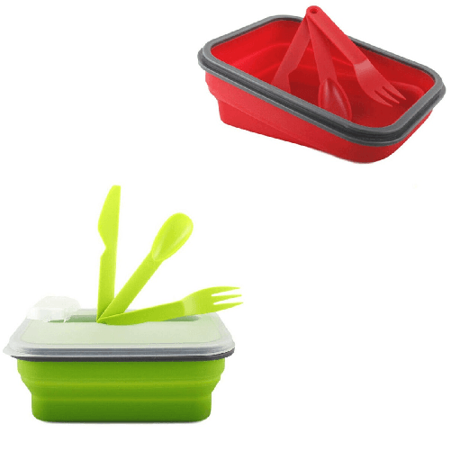 SHOPPING IN RETE CONTENITORE SILICONE CIBO PIEGHEVOLE SCATOLA PORTA PRANZO POSATE LAVORO