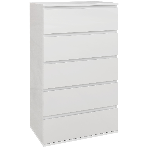 HOMCOM Cassettiera 5 Cassetti in Legno, Comò per Camera da Letto Moderno e Multiuso, 55x33x100 cm, Bianco