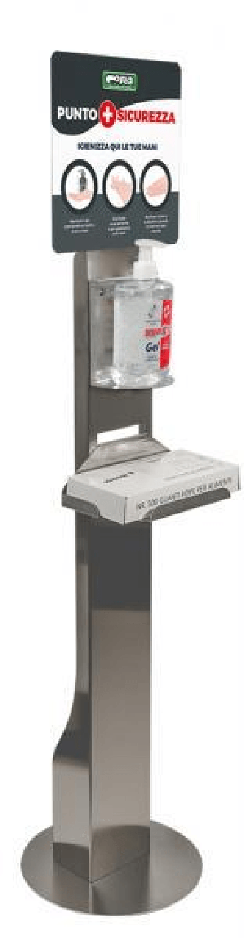Cora Piantana in acciaio inox con dispenser gel manuale e guanti