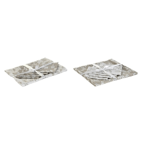 Tovaglia e tovaglioli DKD Home Decor 2 Unità 150 x 150 x 0,5 cm Beige Bianco Marrone Chiaro
