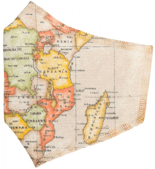 Cora Manufacturing Cora M4PZ-05 Mascherina adulto fantasia carta geografica beige