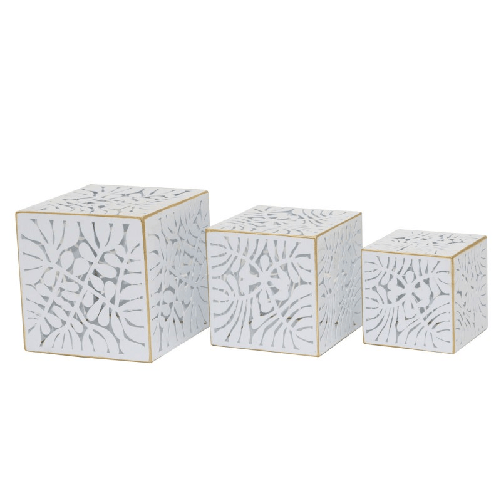 DKD Home Decor Set di vasi da fiori DKD Home Decor Fogli Dorato Metallo 15 x 15 x 15 cm Bianco Tropicale Foglia