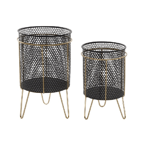 DKD Home Decor Set di vasi da fiori DKD Home Decor Nero Dorato Metallo Loft 36 x 36 x 58 cm