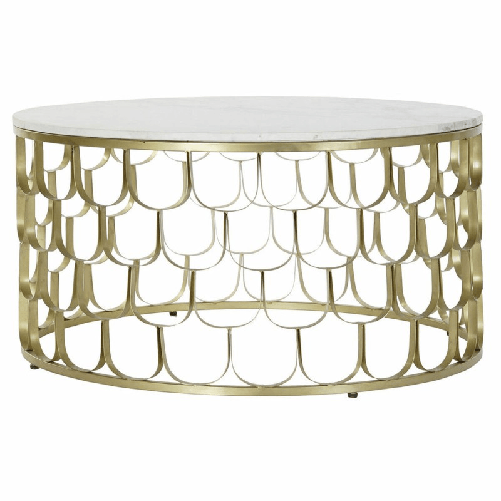 DKD Home Decor Tavolo aggiuntivo DKD Home Decor 81 x 81 x 42 cm Dorato Bianco Plastica Marmo Ferro