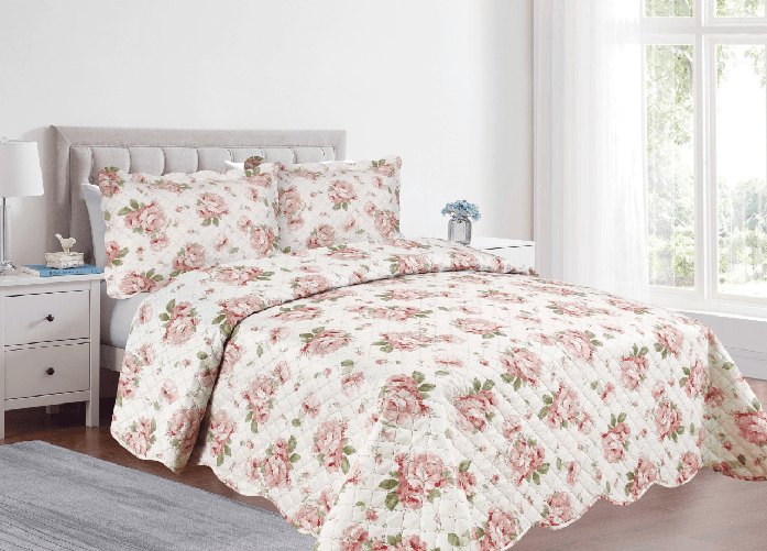 BIANCHERIAWEB Copriletto Trapuntato Quilt Estivo Piumino 100gr/mq Disegno Pinsonic Rose