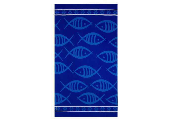 Telo Mare Grande 100x180 Spugna Spiaggia Piscina Maui Fish Blu D9