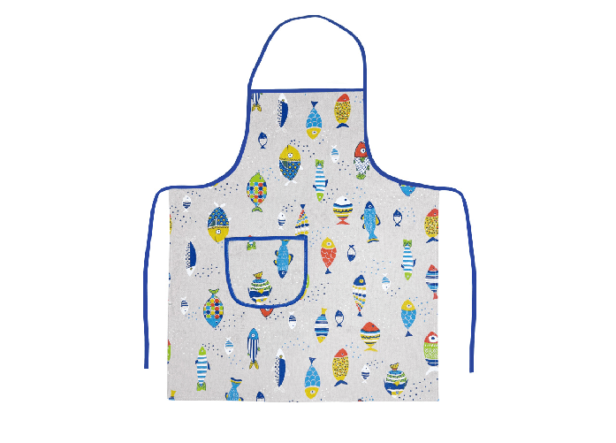 Pack 2 Pezzi Grembiule Alto Pettorina Cucina Chef Casa Con Tasche Pesci Colorati