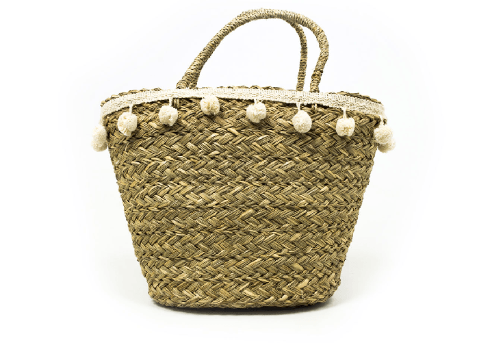 BIANCHERIAWEB Borsa Mare Borsone Grande Spiaggia Piscina Beach Intrecciata Cool Colore Pon Pon,Misura Borsa