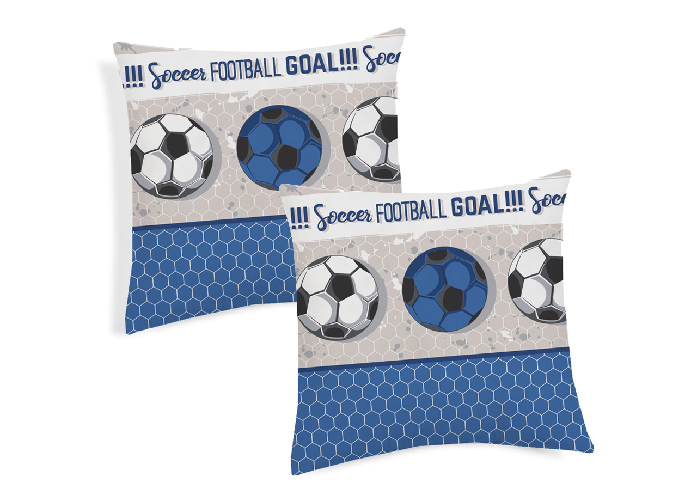 BIANCHERIAWEB Coppia Cuscini Arredo Imbottiti 40x40 Disegno Calcio Colore Blu