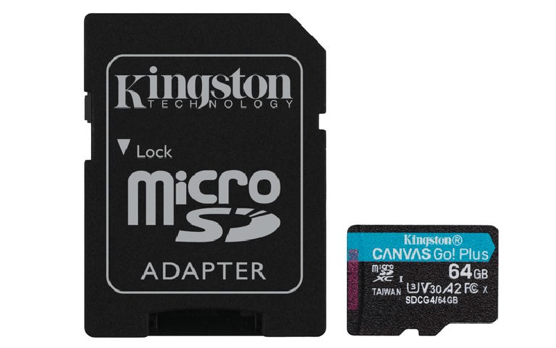 Kingston technology scheda microsdxc canvas go plus gen4 200mb/s a2 u3 v30 da 64 gb + adattatore