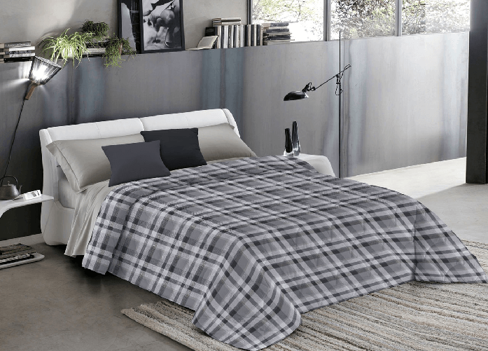 BIANCHERIAWEB Trapunta Piumone Invernale Letto 1 Piazza Pensieri Delicati 7172 Scozzese Grigio