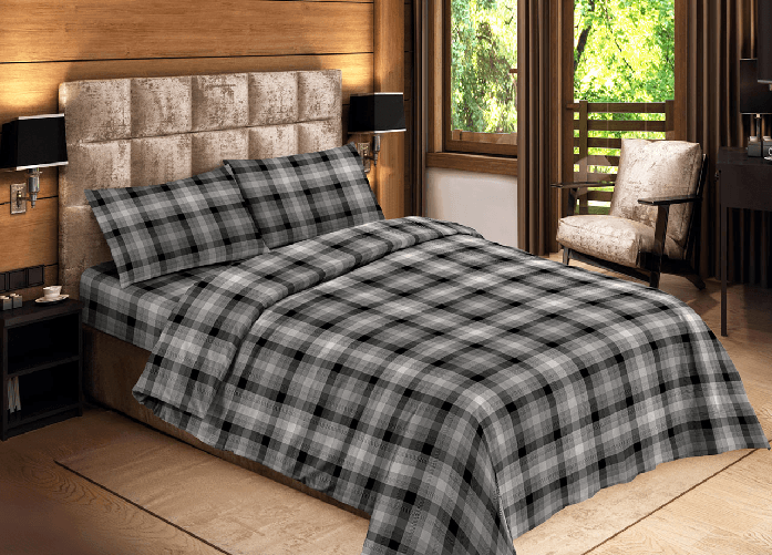 BIANCHERIAWEB Sacco Copripiumino Microfibra Letto Matrimoniale Tirolese Scozzese Cardiff Grigio