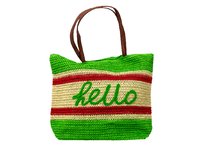BIANCHERIAWEB Borsa Mare Spiaggia Piscina A Spalla Borsone Grande Modello Hello Verde