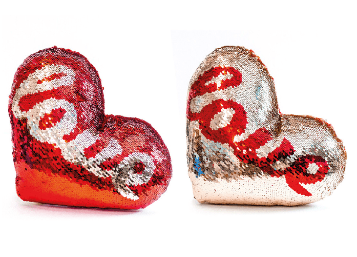 BIANCHERIAWEB Set 2 Cuscino Arredo Forma Cuore Decorativo Imbottito Pajettes Scritta Love