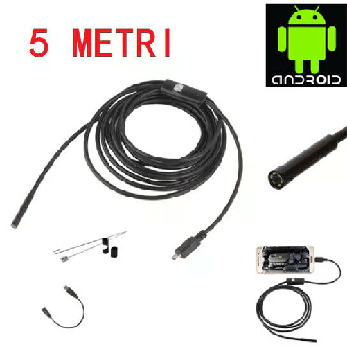 LEOVIN Endoscopio USB per Android e PC Fotocamera Ispezione 5 mt 7mm IP67 Impermeabile