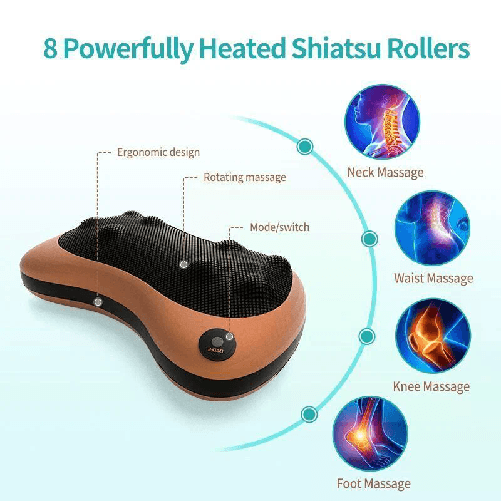Cuscino Massaggiante Shiatsu 8 Teste Rotanti per Collo e Schiena Auto Casa
