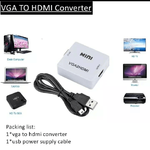 SARISTORE Adattatore Convertitore VGA a HDMI – Audio/Video 1080p per PC, TV, Monitor