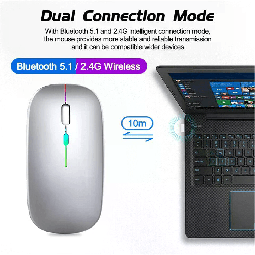 NO BRAND Mouse 2 IN 1 Senza Fili Bluetooth 5.0 e 2.4G | Ricaricabile, USB, PC, Mac
