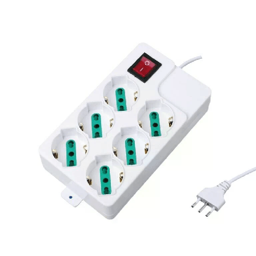 Multipresa Ciabatta 6 Posti 10/16A Schuko Bipasso con Interruttore e Protezione