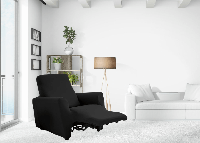 BIANCHERIAWEB Copripoltrona Reclinabile Elasticizzato Antimacchia Magic Tinta Unita Nero Poltrona Relax