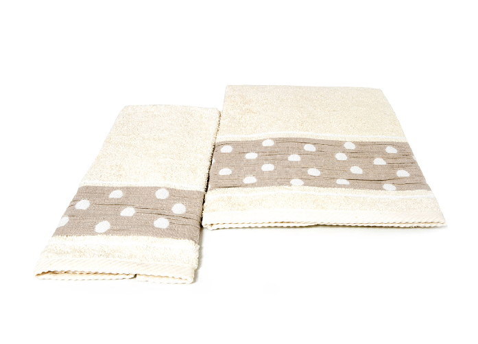 BIANCHERIAWEB Set Asciugamano Copiola Salvietta Bagno In Spugna 100% Cotone Mod Pois Beige