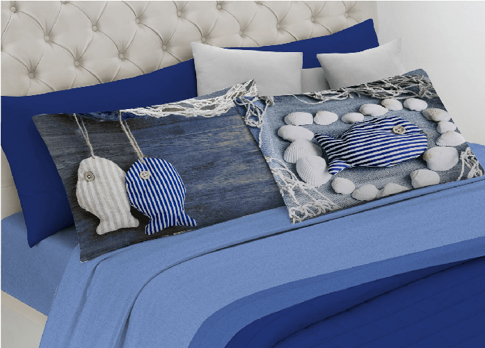 BIANCHERIAWEB Completo Lenzuola In 100% Cotone Linea Digitale Spin-Off Disegno Pescetti Shabby