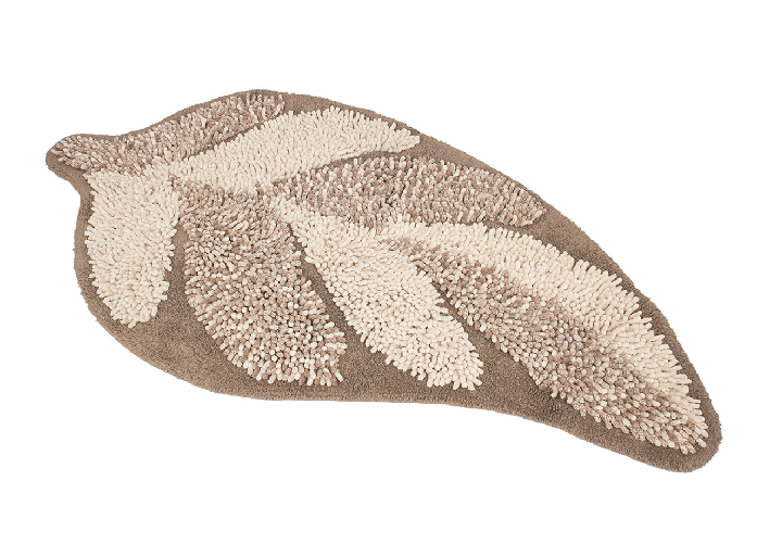 Tappeto A Foglia Casa Bagno Cotone Spugna Morbida Antiscivolo Leaf Tortora