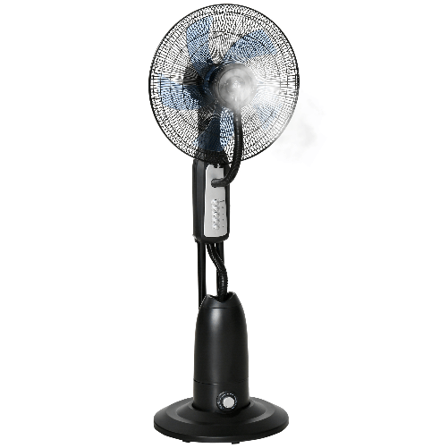 HOMCOM Ventilatore Nebulizzatore 90W a 4 Ruote con Serbatoio 2.8L e 4 Velocità, in Metallo, PE e ABS, 44