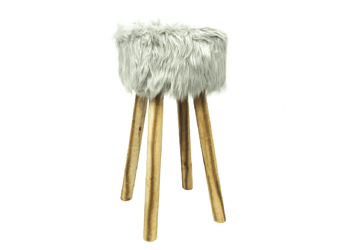 BIANCHERIAWEB Sgabello Arredo Alto Con Seduta In Pelliccia Colore Grigio