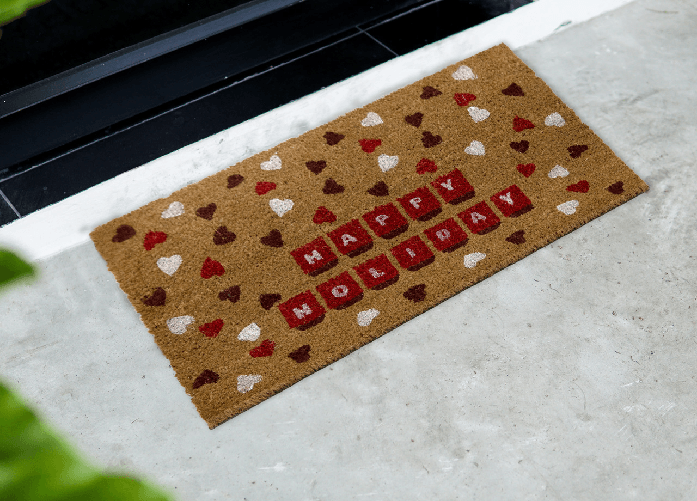 Zerbino Natale Cocco Ingresso Casa Esterno Antiscivolo Natalizio Happy Holiday Cuori