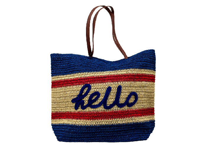 BIANCHERIAWEB Borsa Mare Spiaggia Piscina A Spalla Borsone Grande Modello Hello Blu-Rosso