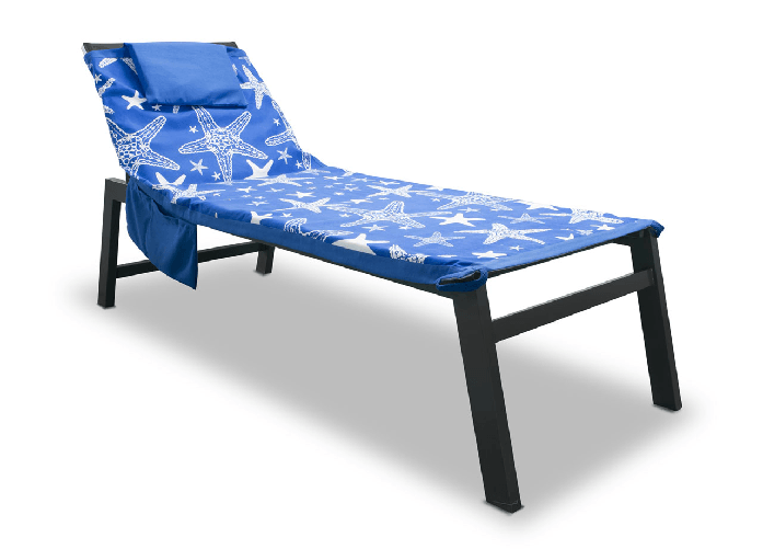 Telo Mare Microfibra Da Lettino Con Cuscino E Tasche Modello Miami Blu