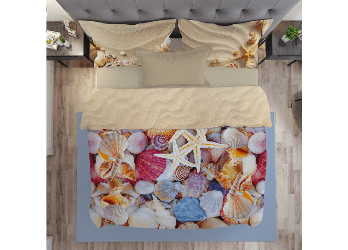 BIANCHERIAWEB Parure Lenzuola Copriletto Stampa Digitale Cotone Made In Italy Conchiglie