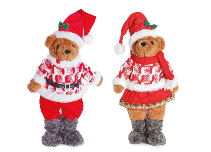 BIANCHERIAWEB Coppia Orso Arredo Natale Set 2 Decorazioni Natalizie Dharma E Greg 40 cm