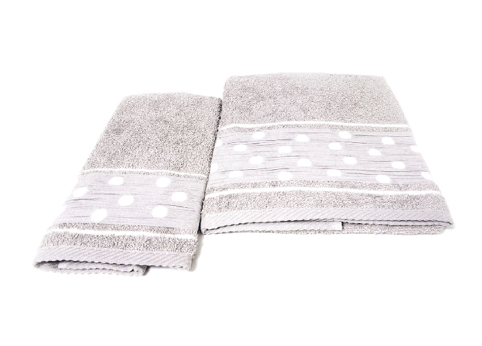 BIANCHERIAWEB Set Asciugamano Copiola Salvietta Bagno In Spugna 100% Cotone Mod Pois Tortora
