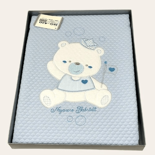 Nazareno Gabrielli Baby Copertina Carrozzina Cotone Ricamata Azzurro Ng420